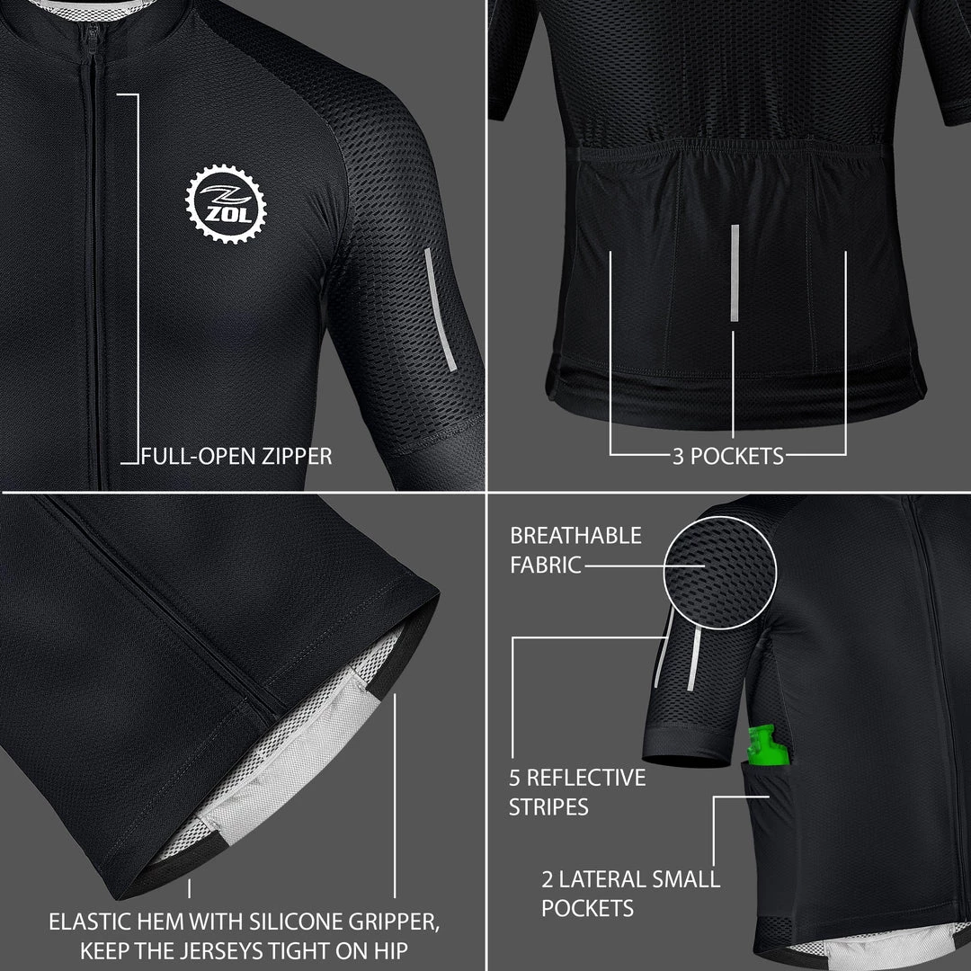Z Zol CYCLING APPAREL Zol Cycling Black Breathable Race Fit Jersey (Men's) 7 Z Zol CYCLING APPAREL Zol Cycling Black Breathable Race Fit Jersey (Men's)
