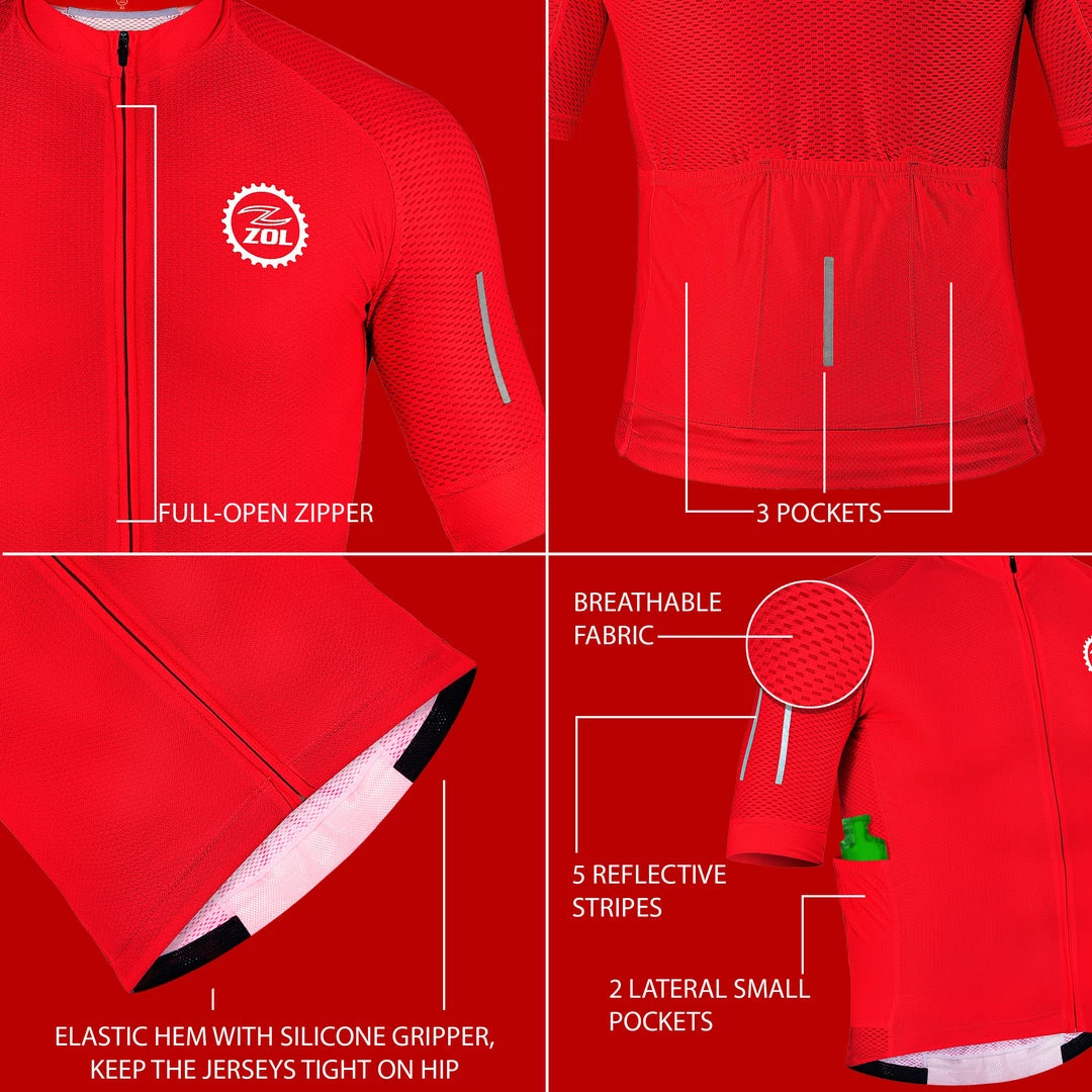 Z Zol Zol Cycling Red Breathable Race Fit Jersey (Men's) 7 Z Zol Zol Cycling Red Breathable Race Fit Jersey (Men's)